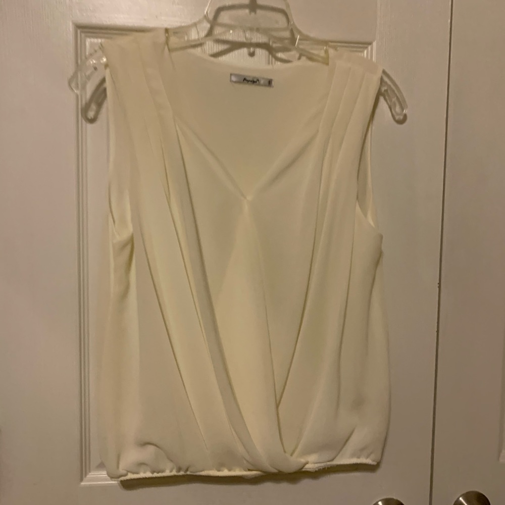 Papaya Cream Sleeveless V-Neck Draped Blouse
